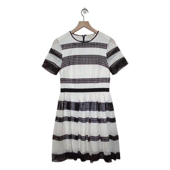 MICHAEL Kors Black & White Striped Crocheted Crew Neck Midi Dress Size 4 - Picture 1 of 6